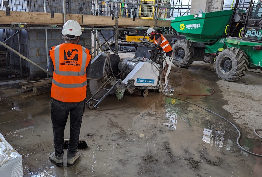 Hardrock Groundworks team working on a Surrey construction site